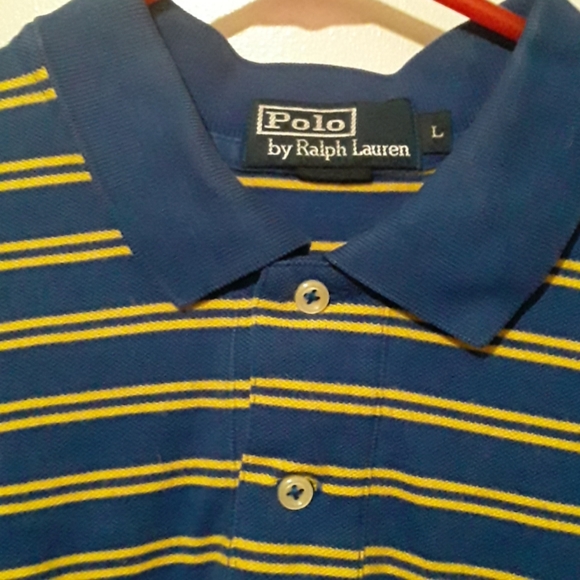 Blue and Yellow striped Polo shirt. - Picture 3 of 3